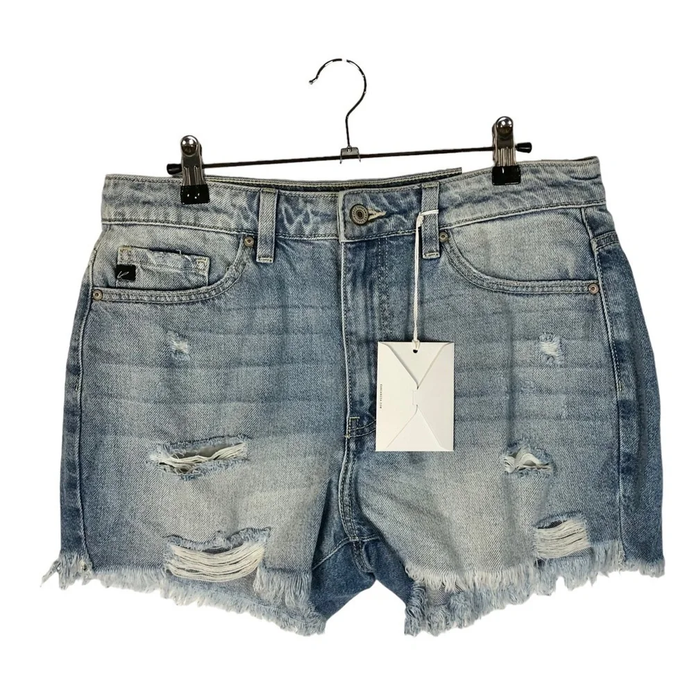KanCan Zion High Rise Light Wash Distressed Denim Shorts L